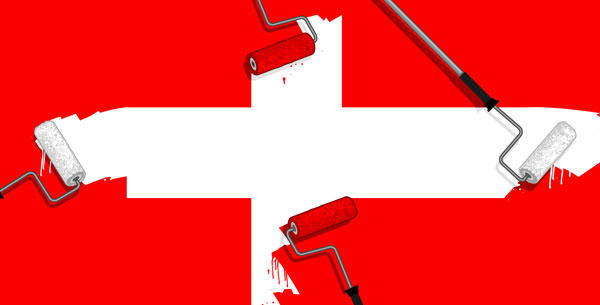 WAHLGELD.COM - PRESSEBILD ILLUSTRATION OSTERREICHISCHE FLAGGE UEBERNIMMT SCHWEIZERKREUZ